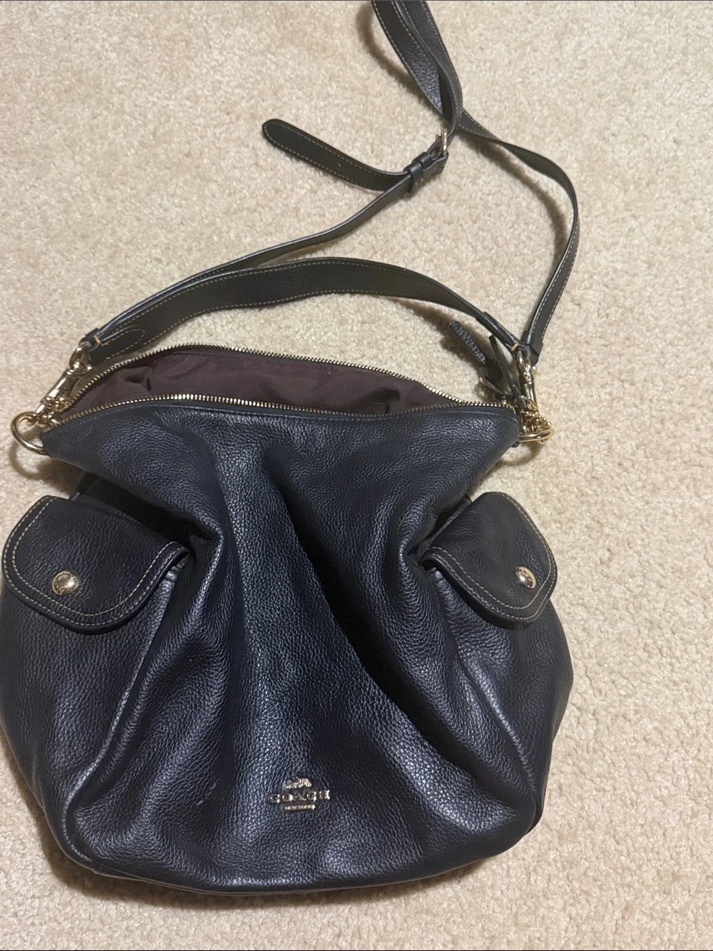 Coach Black Pebbled Leather Shoulder Bag with Gold-Tone Hardware